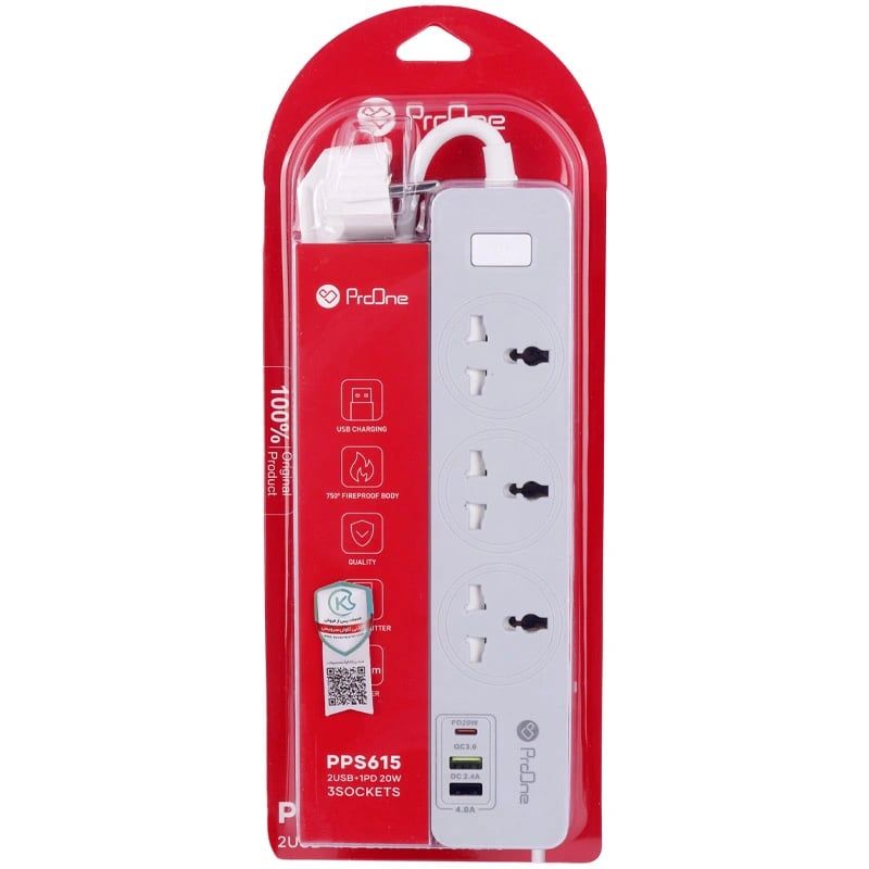ProOne PPS615 1.8M Cable + PD 20W + QC3.0 - چندراهی برق